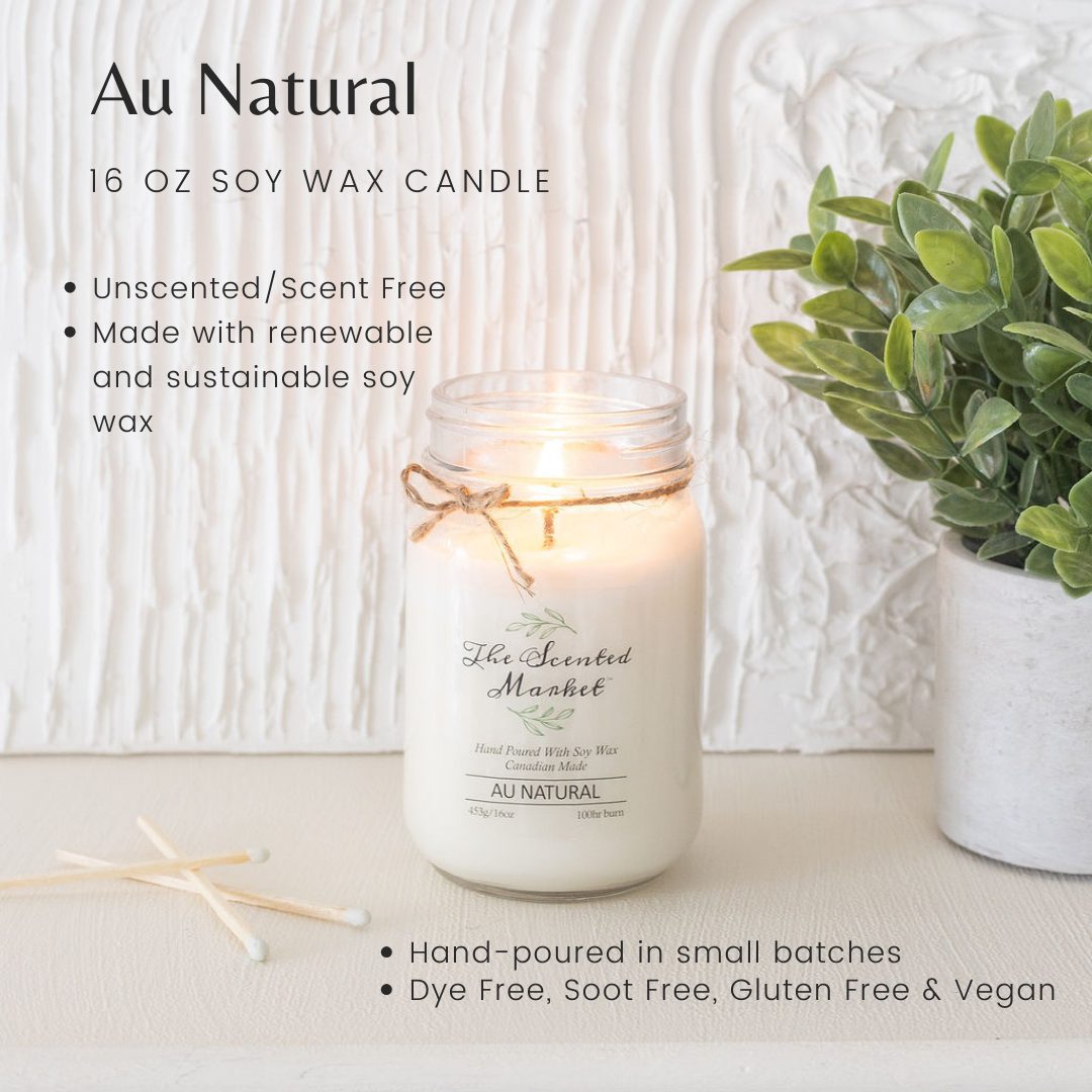 AU NATURAL / SCENT FREE Soy Wax Candle 16 oz - The Scented Market