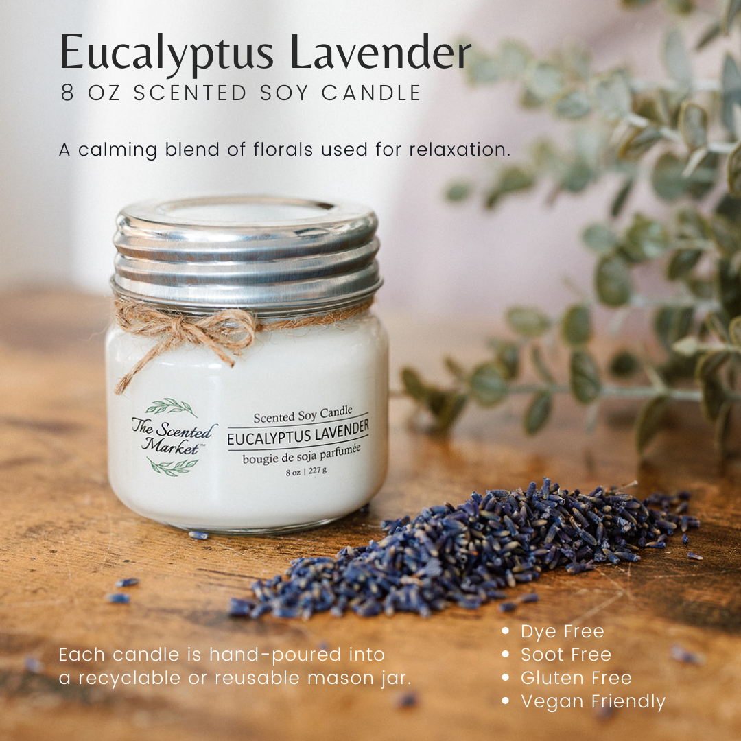 EUCALYPTUS LAVENDER Soy Wax Candle 8 oz - The Scented Market
