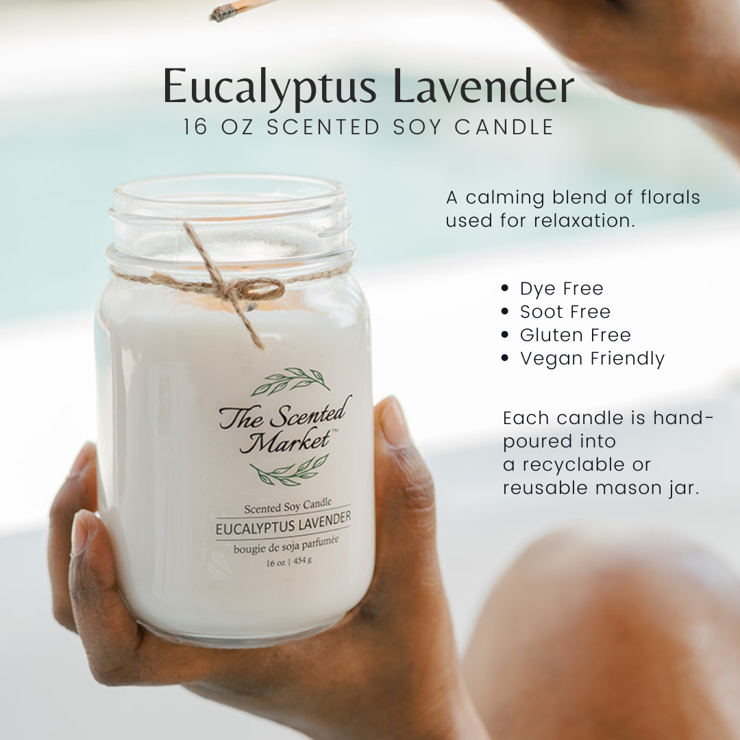 EUCALYPTUS LAVENDER Soy Wax Candle 16 oz - The Scented Market