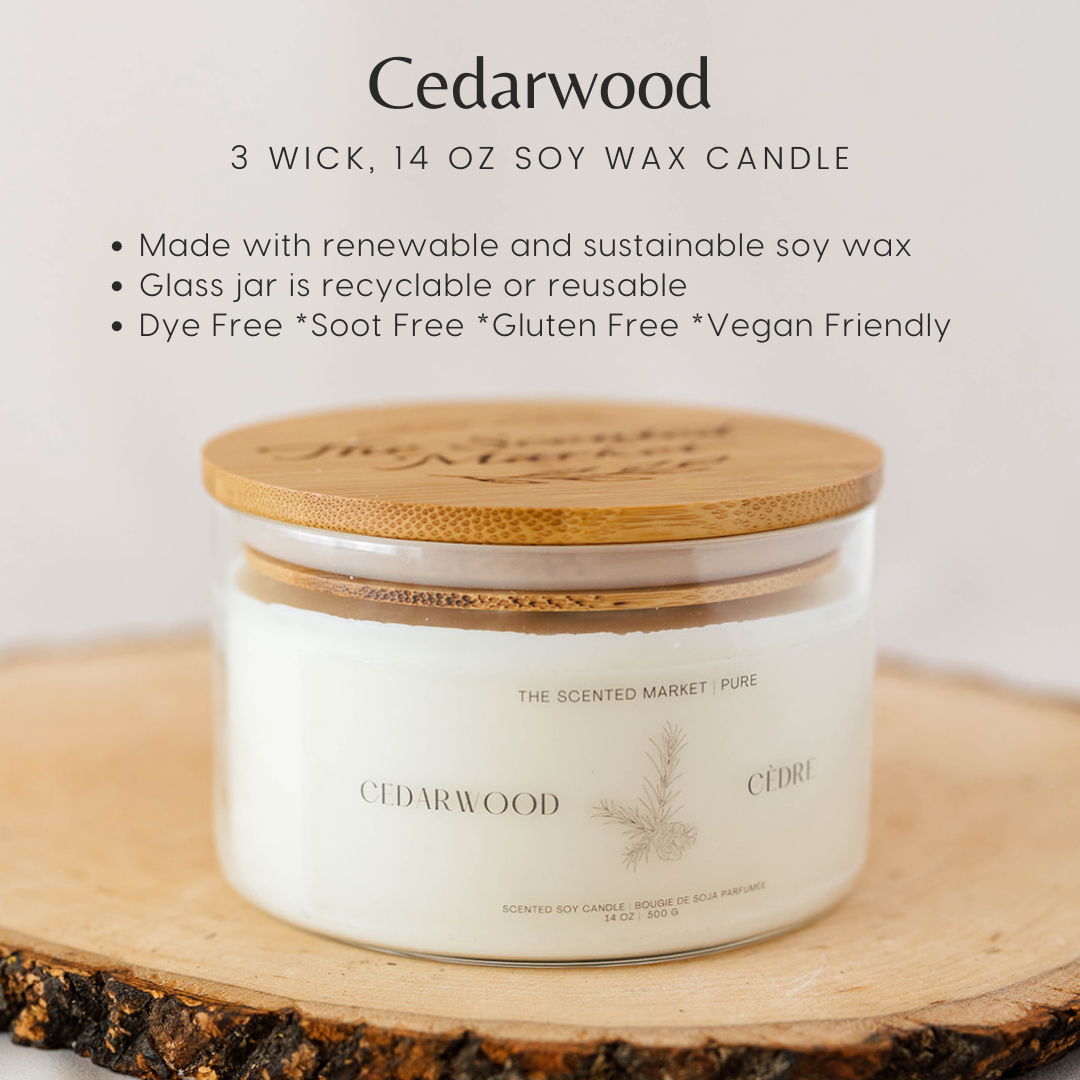 Pure CEDARWOOD Soy Wax Candle 14 oz - The Scented Market