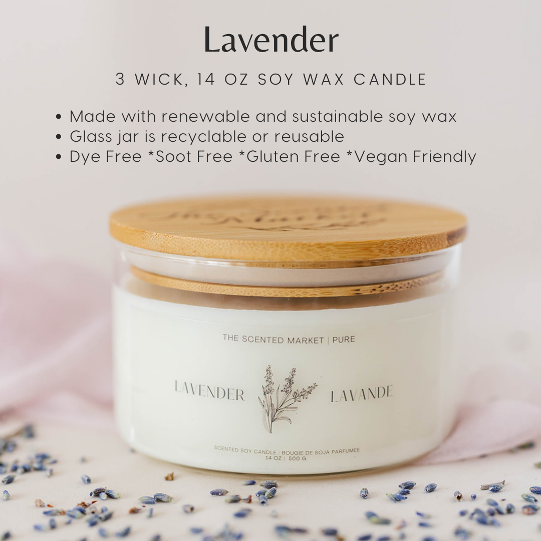 Pure LAVENDER Soy Wax Candle 14 oz - The Scented Market