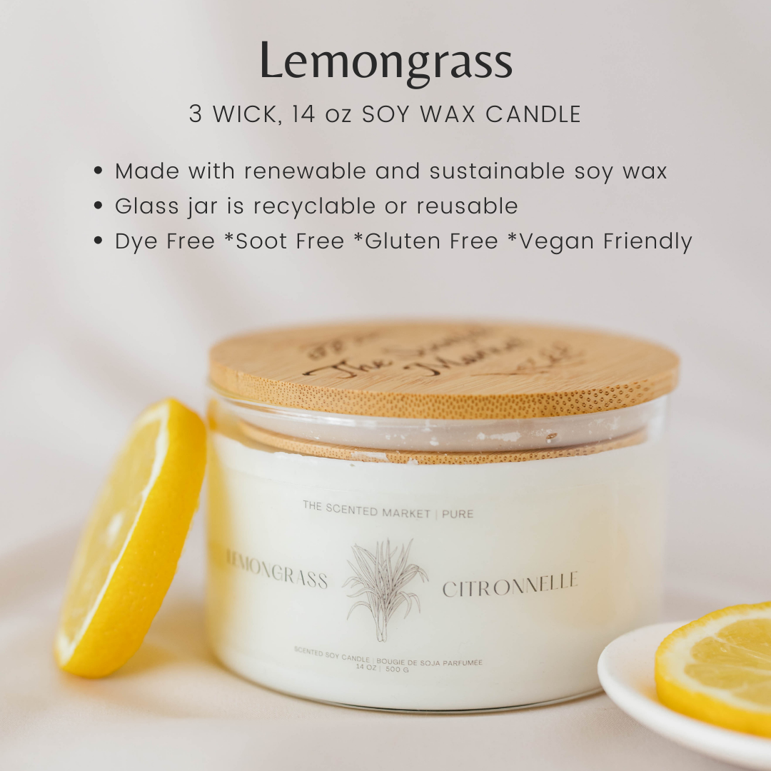 Pure LEMONGRASS Soy Wax Candle 14 oz - The Scented Market