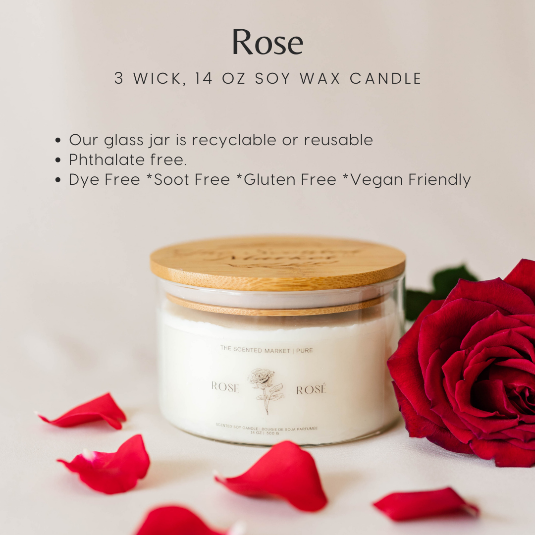 Pure ROSE Soy Wax Candle 14 oz - The Scented Market