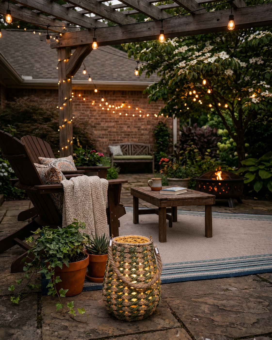 SUMMER NIGHTS Green & Beige Rope Lantern - Single