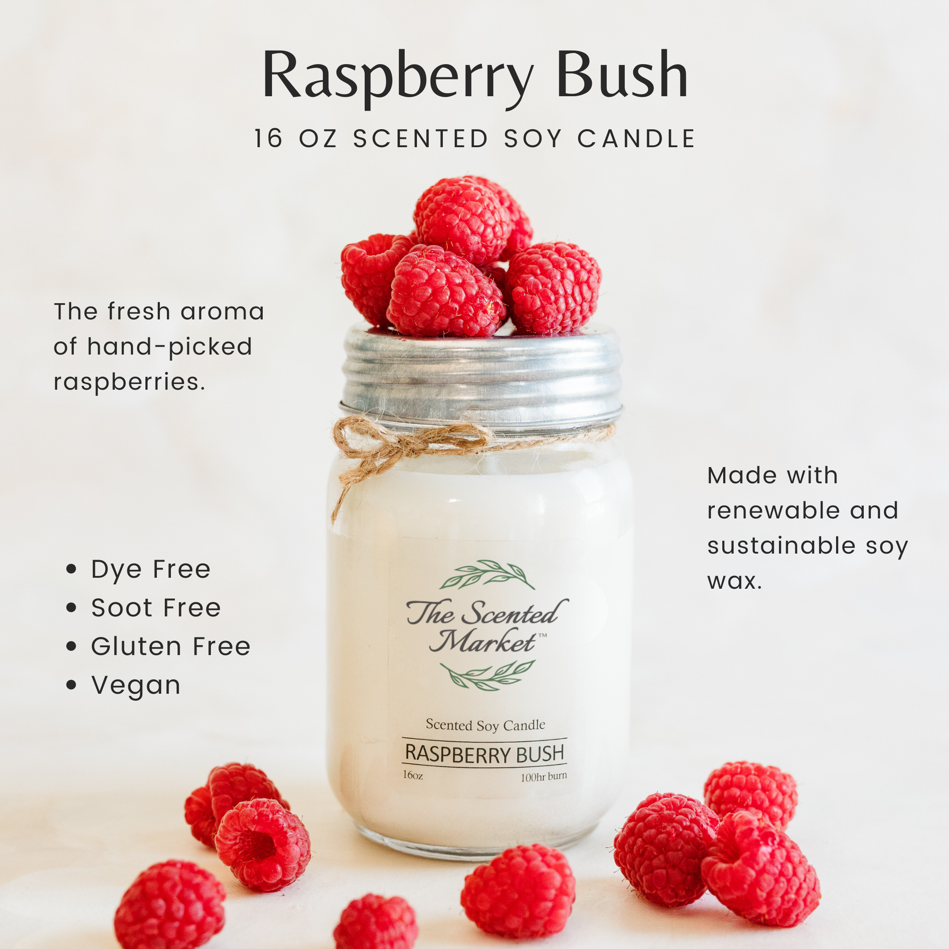 RASPBERRY BUSH Soy Wax Candle 16 oz - The Scented Market