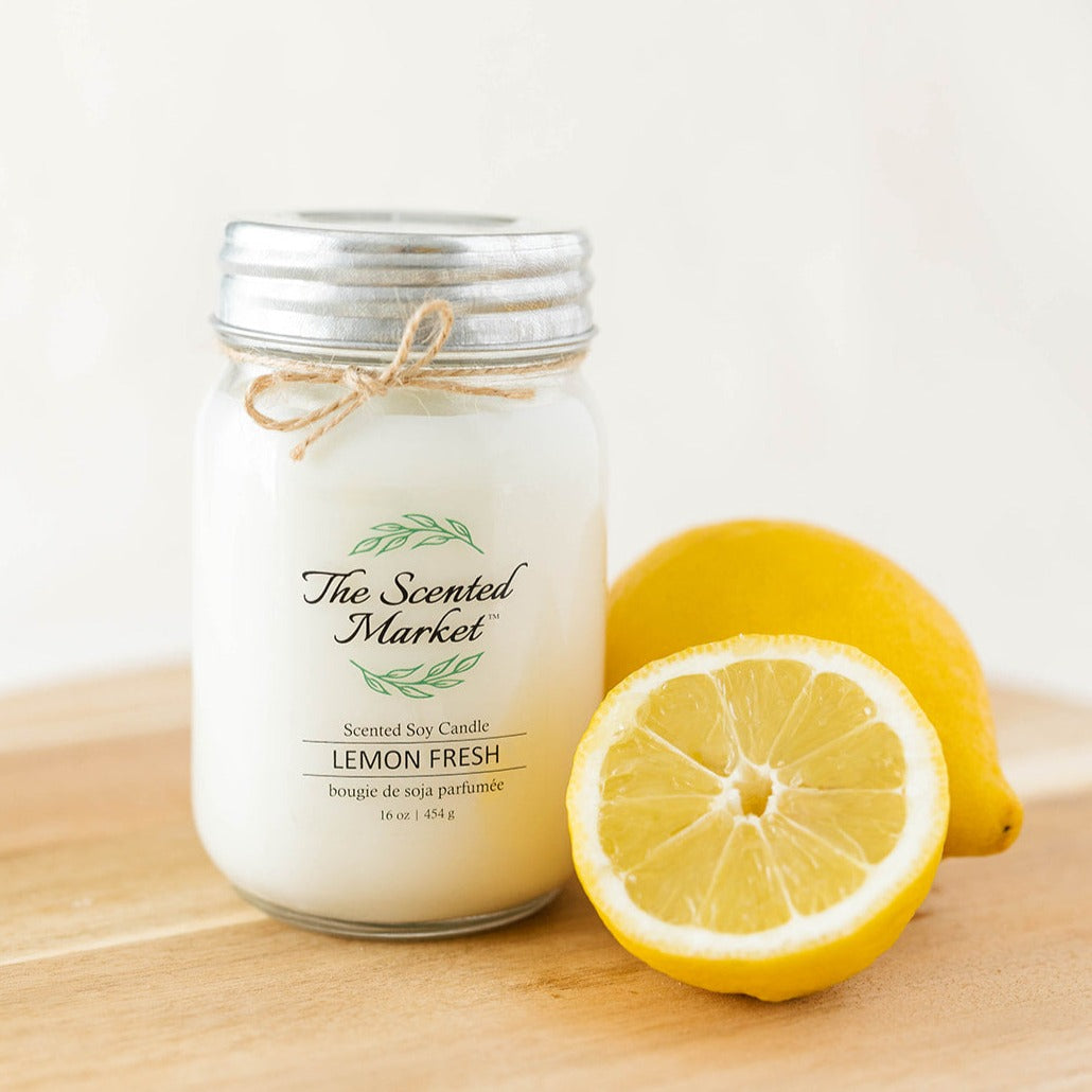 LEMON FRESH Soy Wax Candle 16 oz - The Scented Market 