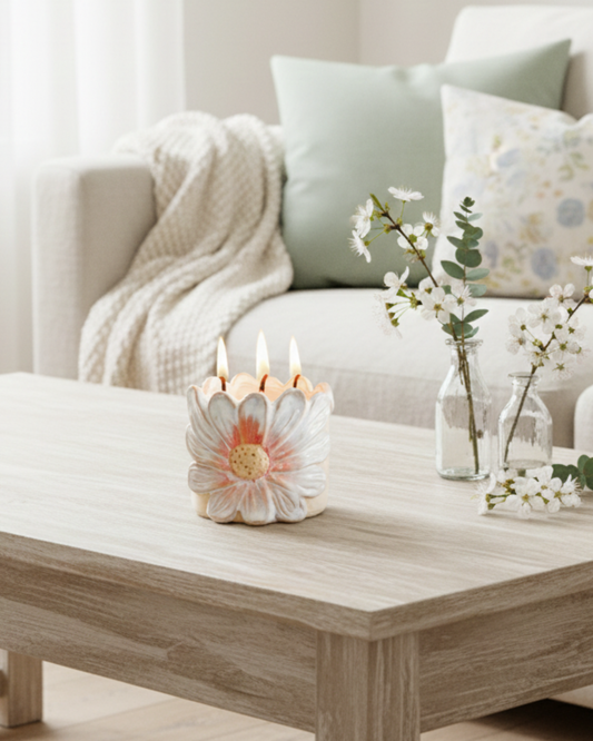 Daisy Flower 3-Wick Candle – Fresh & Floral Scented Candle for Home Décor