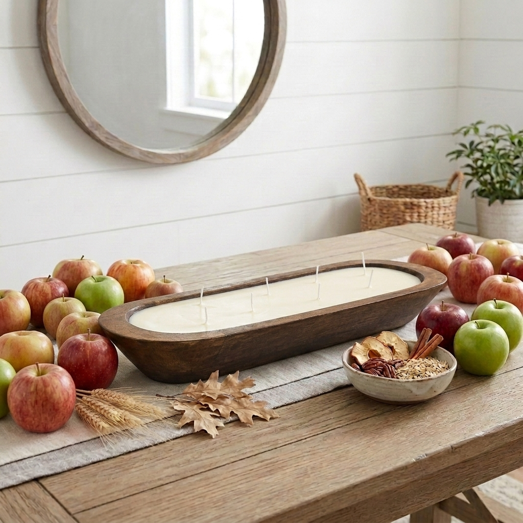APPLE CRUMBLE Long Dough Bowl Soy Candle | Scented Wooden Bowl Candle