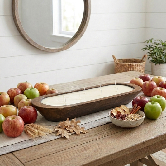 APPLE CRUMBLE Long Dough Bowl Soy Candle | Scented Wooden Bowl Candle