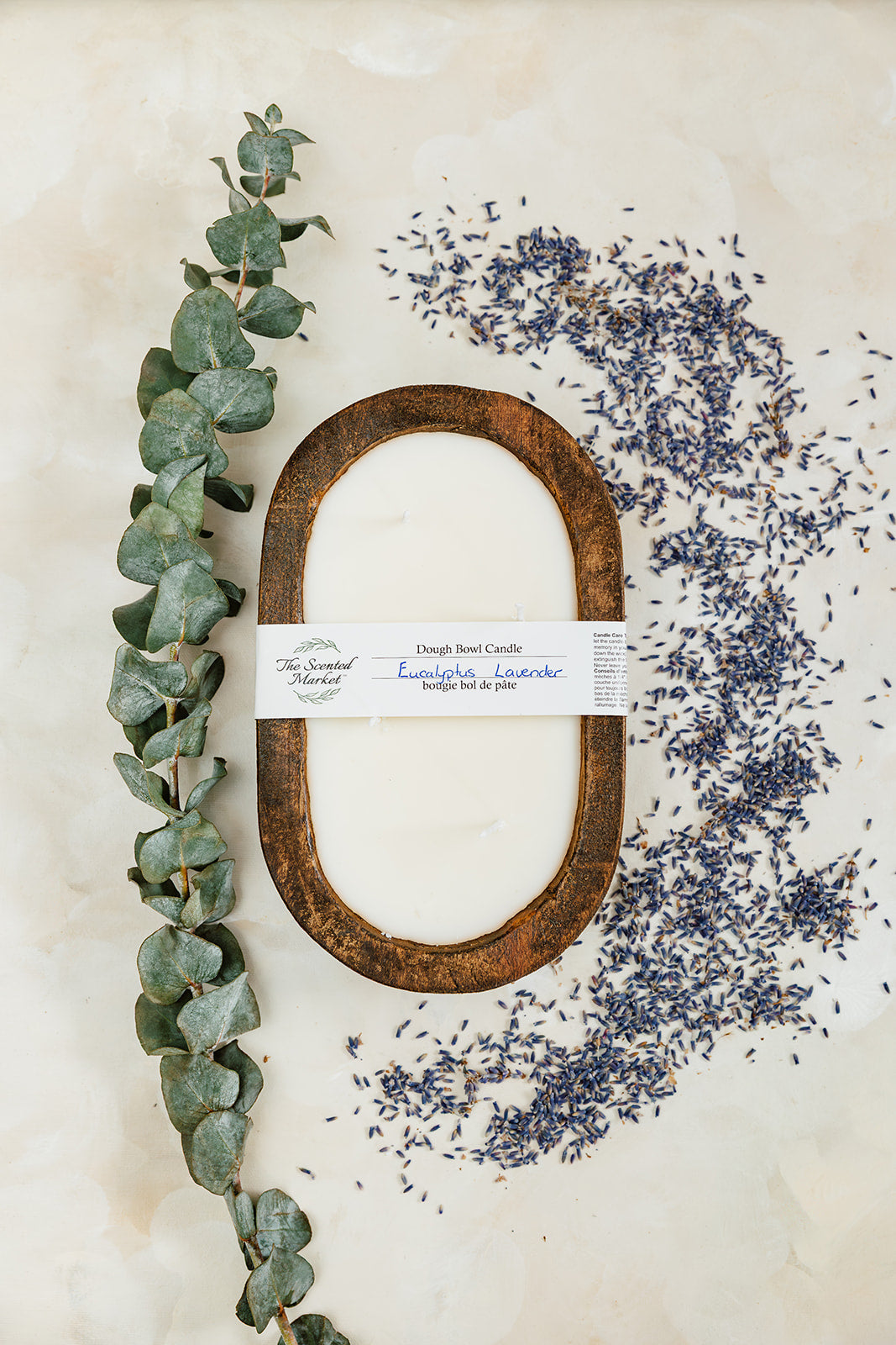 Brown Oval 4 Wick Dough Bowl Soy Candle - EUCALYPTUS LAVENDER