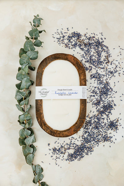Brown Oval 4 Wick Dough Bowl Soy Candle - EUCALYPTUS LAVENDER