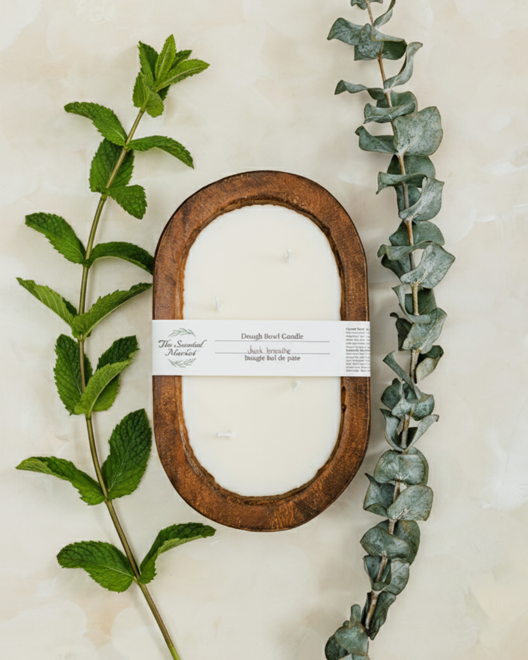 Brown Oval 4 Wick Dough Bowl Soy Candle - JUST BREATHE