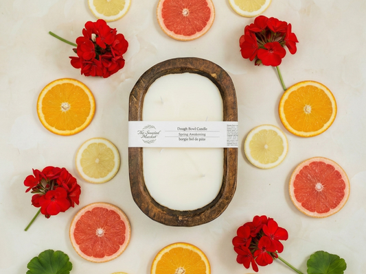 Brown Oval 4 Wick Dough Bowl Soy Candle  - SPRING AWAKENING