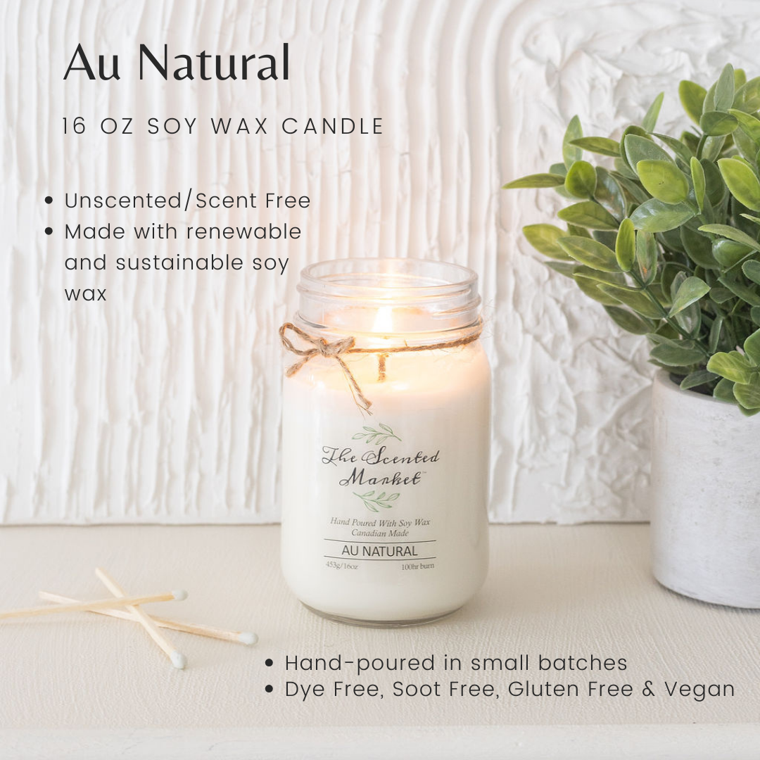 AU NATURAL / SCENT FREE Soy Wax Candle 16 oz - The Scented Market 