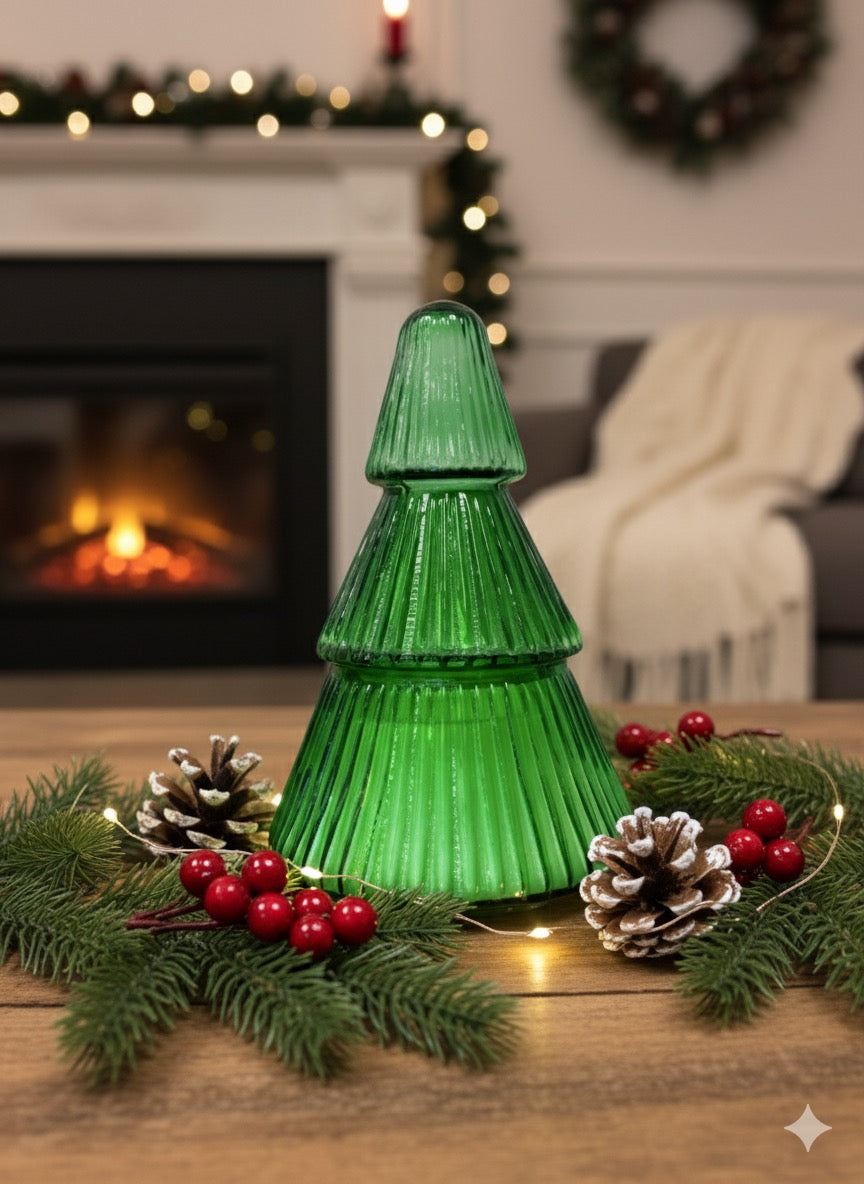 Green Glass Christmas Tree Soy Wax Candle 14 oz - O'CHRISTMAS TREE - The Scented Market  Candles   