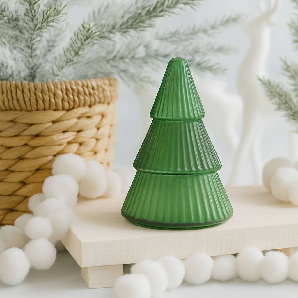 Green Glass Christmas Tree Soy Wax Candle 14 oz - O'CHRISTMAS TREE