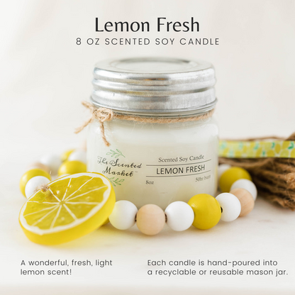 LEMON FRESH Soy Wax Candle 8 oz - The Scented Market 