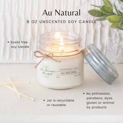 AU NATURAL / SCENT FREE Soy Wax Candle 8 oz