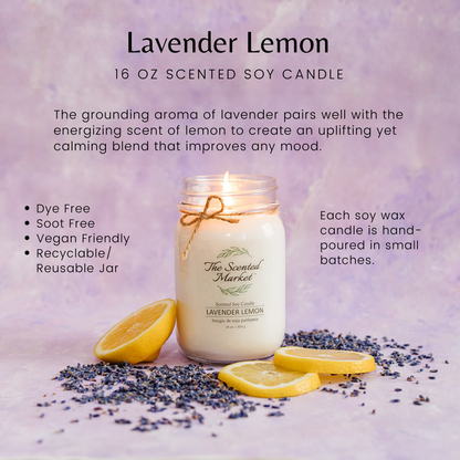 LAVENDER LEMON Soy Wax Candle 16 oz - The Scented Market  Candles   