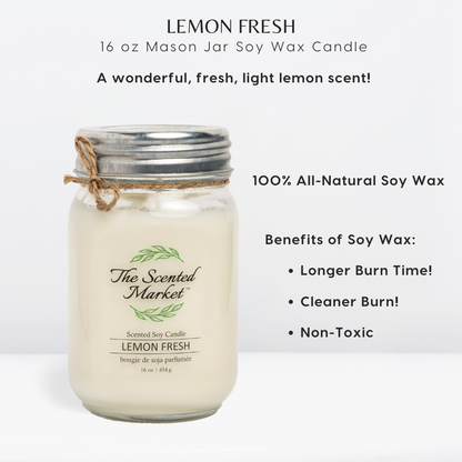 LEMON FRESH Soy Wax Candle 16 oz - The Scented Market 