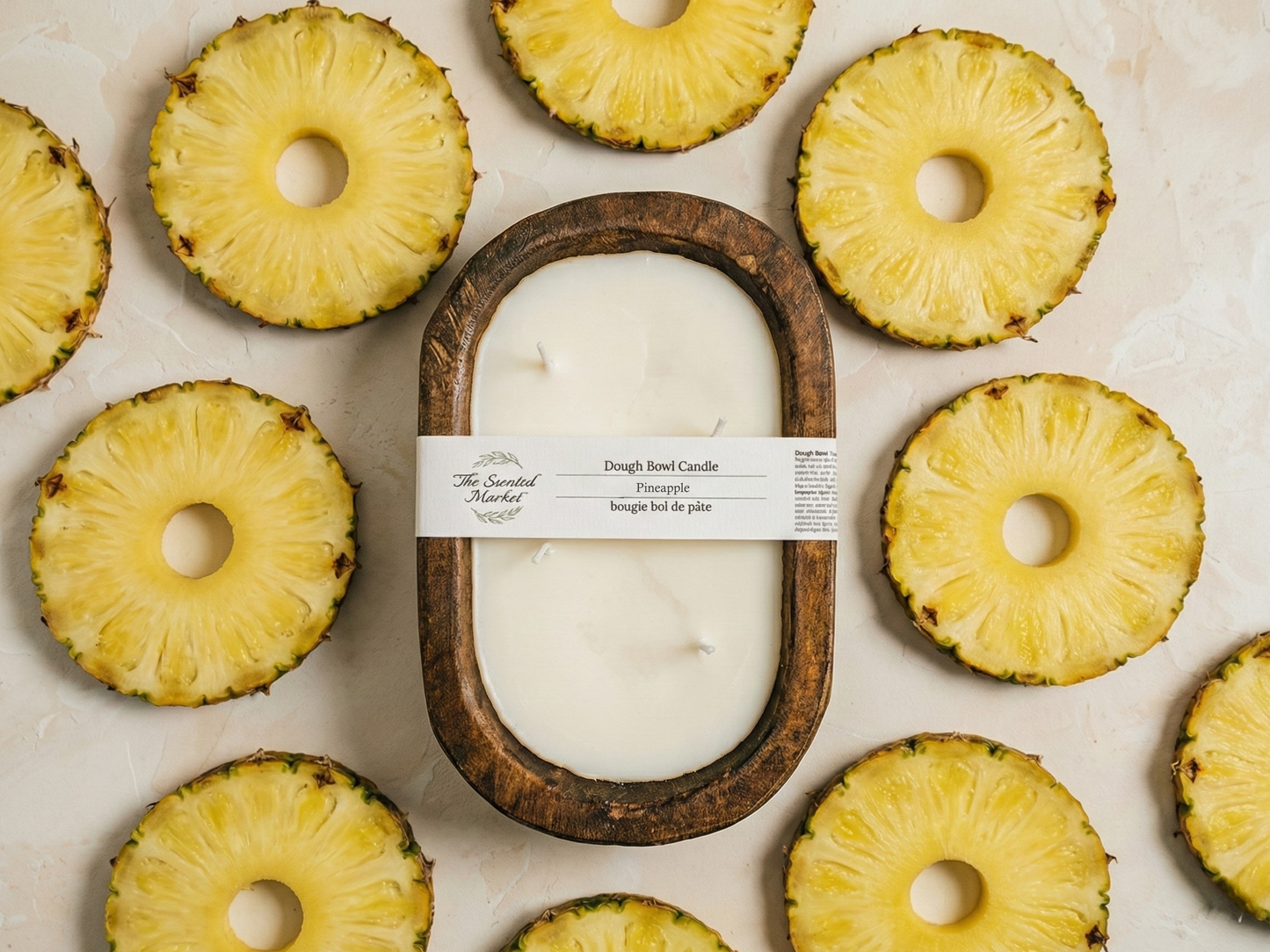 Brown Oval 4 Wick Dough Bowl Soy Candle- PINEAPPLE