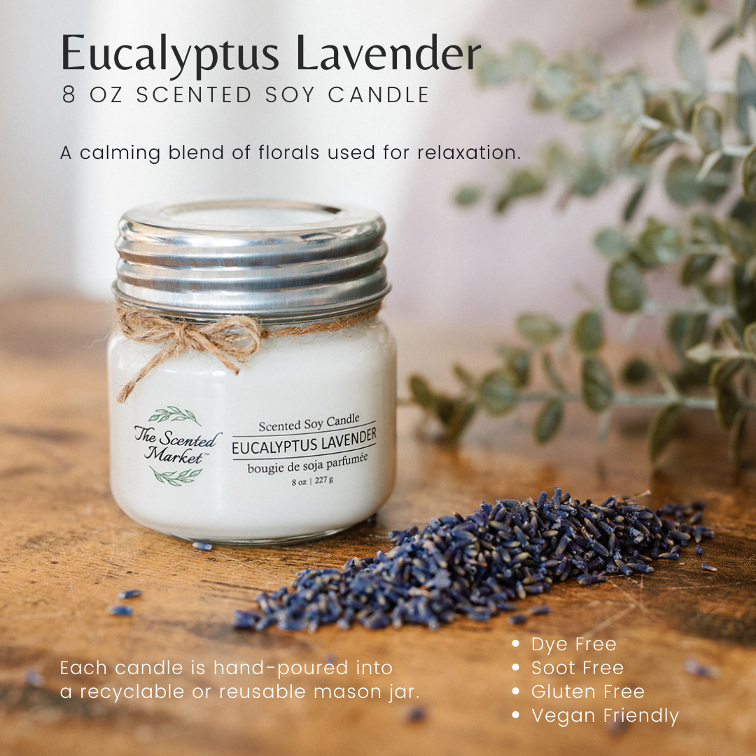 EUCALYPTUS LAVENDER Soy Wax Candle 8 oz - The Scented Market 