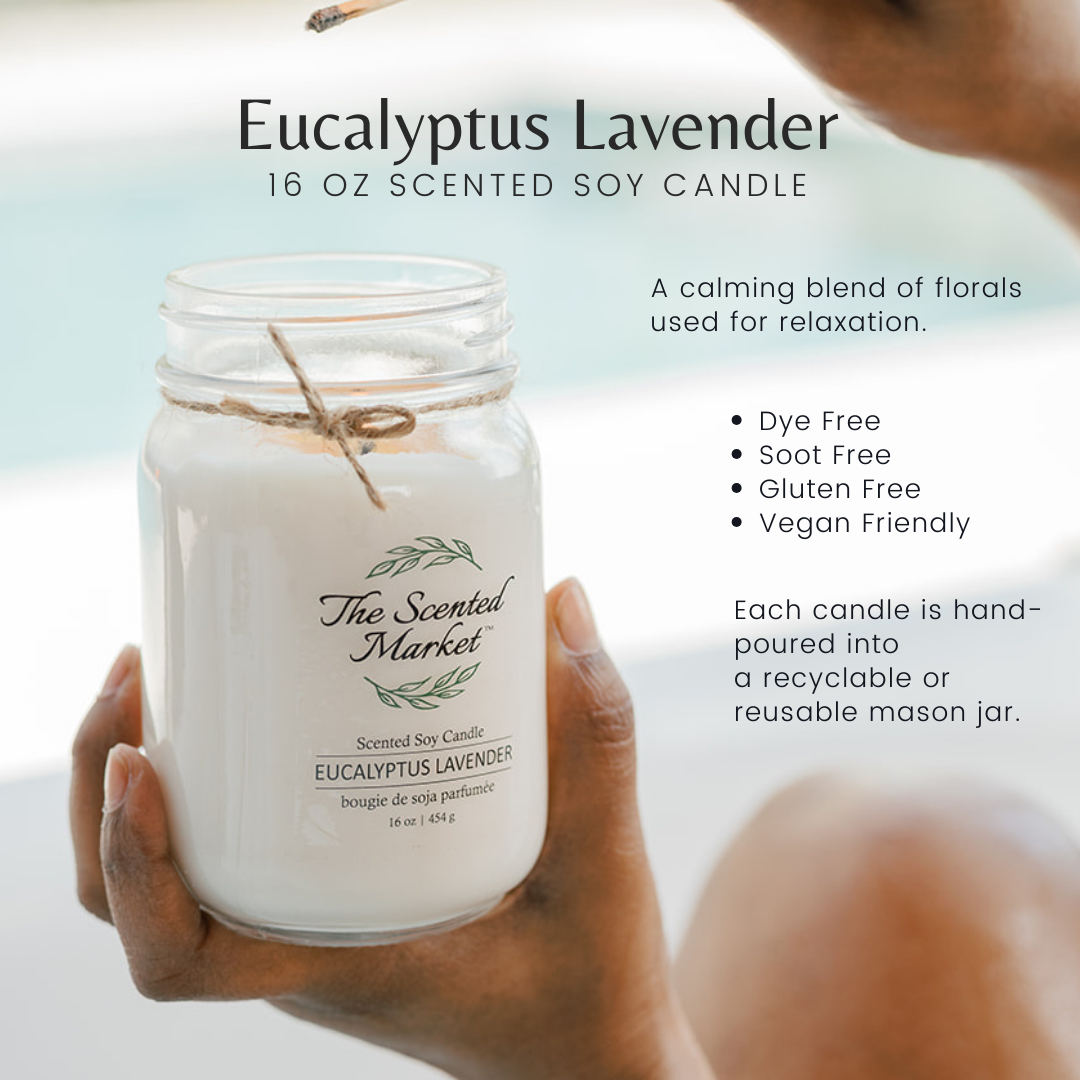 EUCALYPTUS LAVENDER Soy Wax Candle 16 oz - The Scented Market 