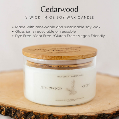 Pure CEDARWOOD Soy Wax Candle 14 oz - The Scented Market 