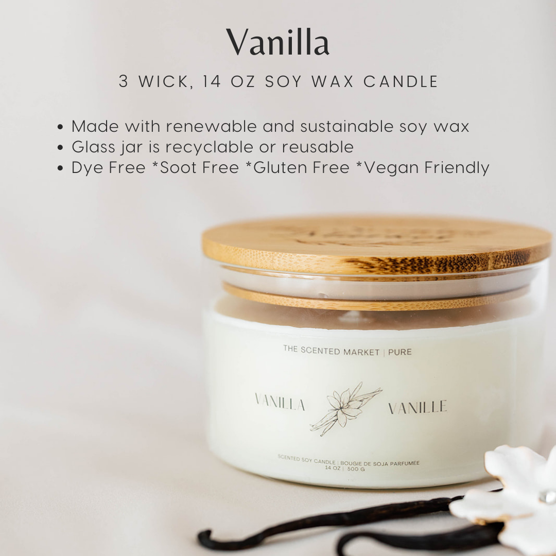 Pure VANILLA Soy Wax Candle 14 oz - The Scented Market 