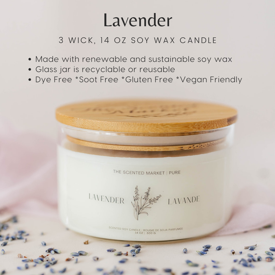 Pure LAVENDER Soy Wax Candle 14 oz - The Scented Market 