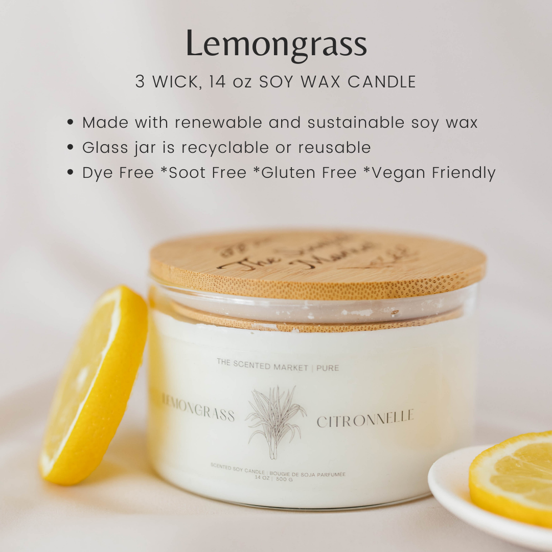 Pure LEMONGRASS Soy Wax Candle 14 oz - The Scented Market 