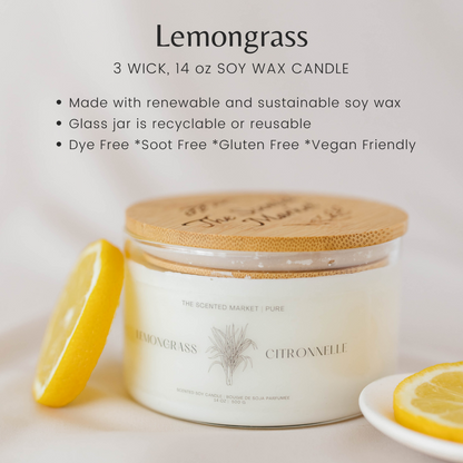 Pure LEMONGRASS Soy Wax Candle 14 oz - The Scented Market 