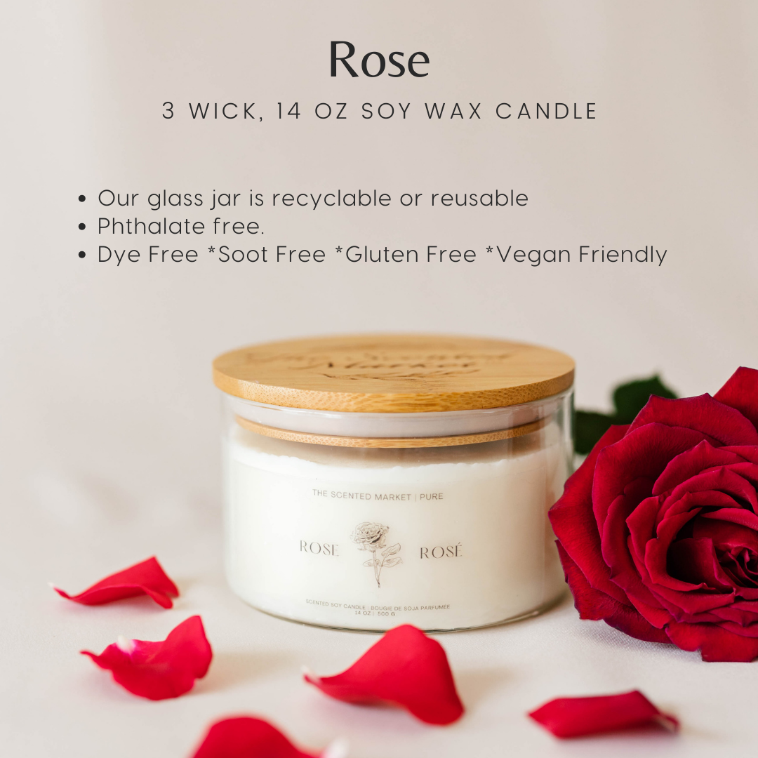 Pure ROSE Soy Wax Candle 14 oz - The Scented Market 