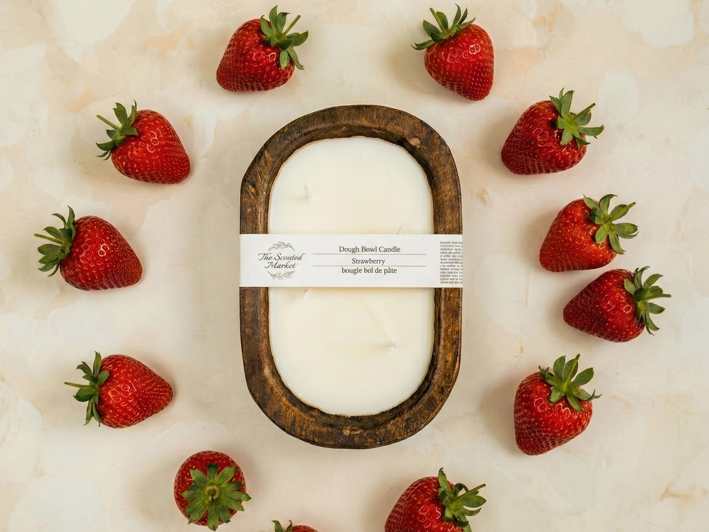 Brown Oval 4 Wick Dough Bowl Soy Candle- STRAWBERRY