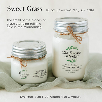 SWEET GRASS Soy Wax Candle 16 oz - The Scented Market  Candles   