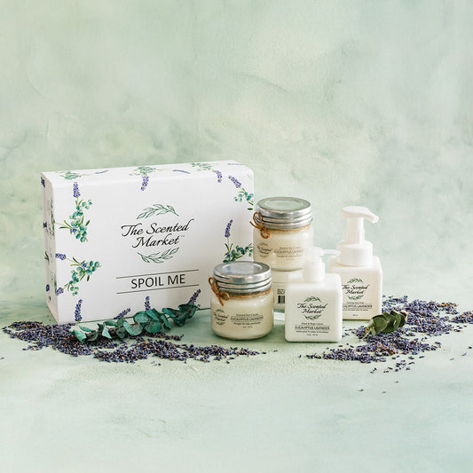 Spoil Me Gift Box – Scented Soy Candles & Luxurious Body Care in Eucalyptus Lavender - The Scented Market  Gift Giving   