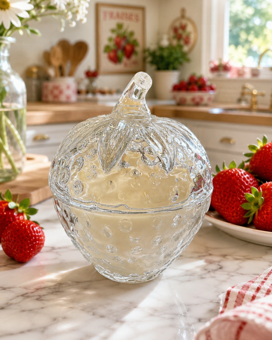 Glass Strawberry Scented Soy Candle 5oz | Decorative Strawberry Candle with Lid