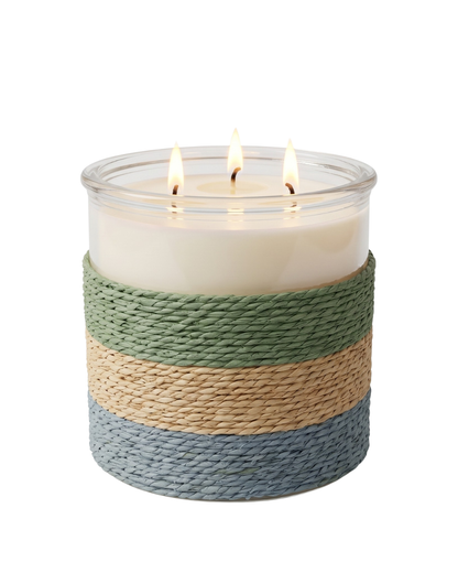 SUMMER NIGHTS Rope Glass Candle – XL 3 Wick Soy Candle (Green, Blue, Clay)