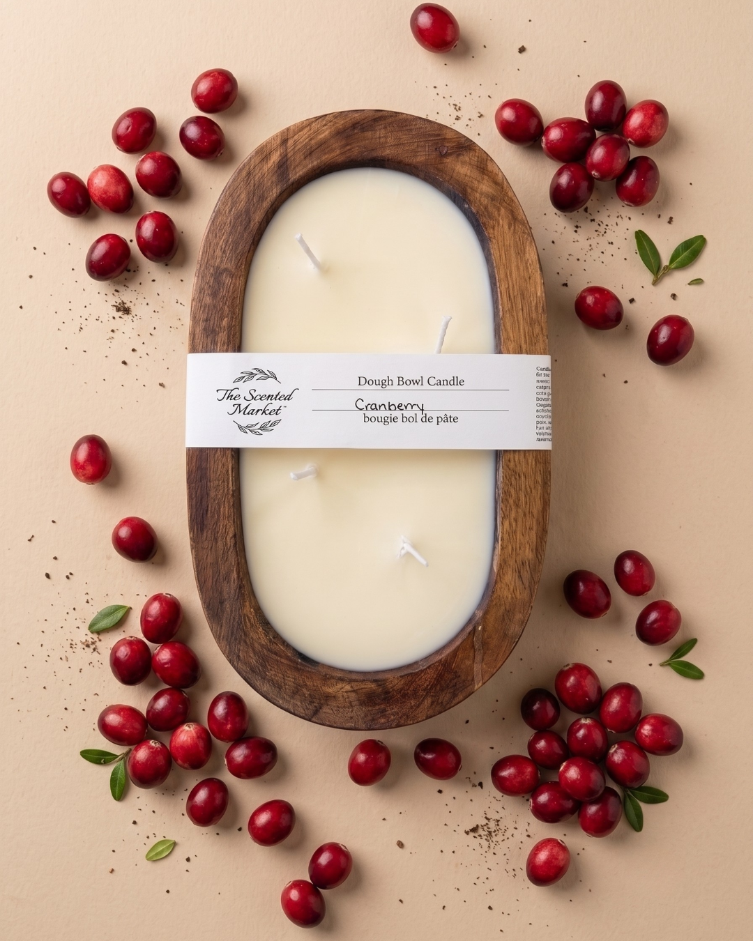CRANBERRY Dough Bowl Soy Candle | Handcrafted 4 Wick Wooden Candle