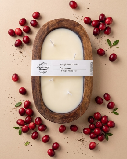 CRANBERRY Dough Bowl Soy Candle | Handcrafted 4 Wick Wooden Candle