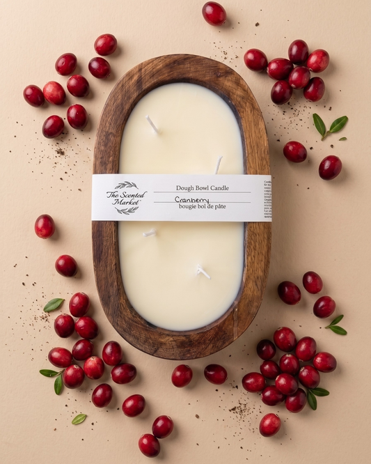 CRANBERRY Dough Bowl Soy Candle | Handcrafted 4 Wick Wooden Candle