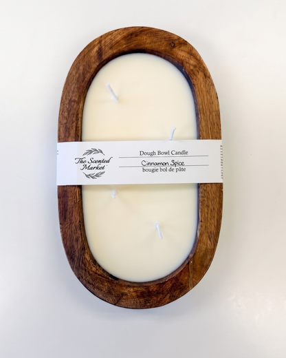 CINNAMON SPICE Dough Bowl Soy Candle | Handcrafted 4 Wick Wooden Candle