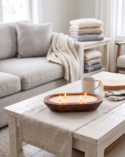 CASHMERE Dough Bowl Soy Candle | Handcrafted 4 Wick Wooden Candle