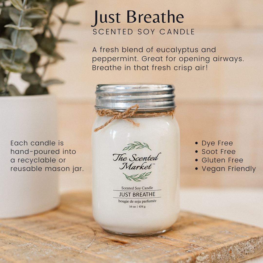 JUST BREATHE Soy Wax Candle 16 oz - The Scented Market 